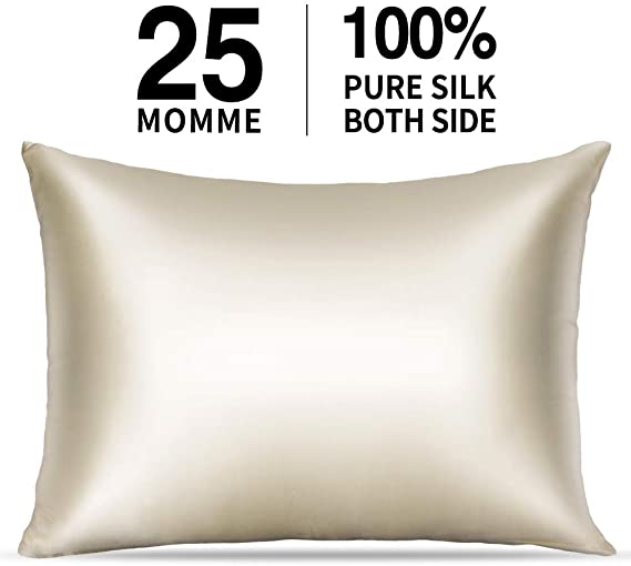 Winjoy 25 Momme Silk Pillowcase, Both Sides 100% Natural Mulberry Silk Pillow Covers Cases King Size for Hair and Skin with Hidden Zipper, 1PC, Beige