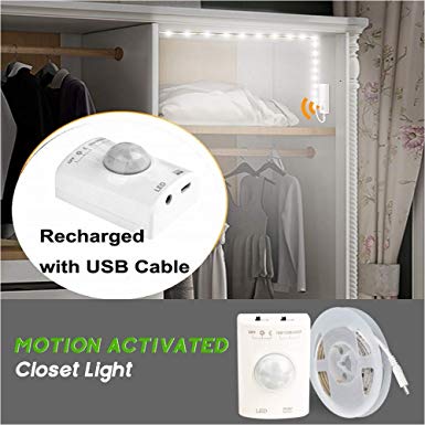 Amagle LED Motion Sensor Strip Closet Light USB Rechargeable Dual Mode Motion Activated Closet Under Bed Lighting Cabinet Stair Night Lights with Sensor for Bedroom Kitchen Nature White 4000K