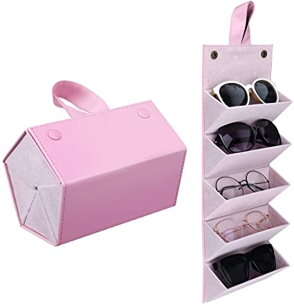 MoKo Sunglasses Organizer with 5 Slots, Travel Glasses Case Storage Portable Sunglasses Storage Case Bag Foldable Eyeglasses Holder Box Eyewear Display Containers for Women Men