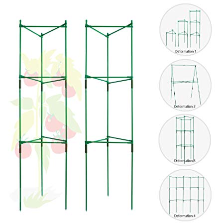 Tomato Cages and Supports Deformable Multi-Functional Tomato Trellis Assembled Garden Stakes Climbing Plant Support 2 Pack