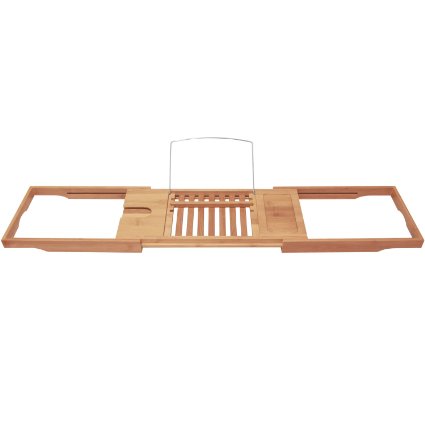Bamboo Bathtub Caddy with Extending Sides and Adjustable Book Holder by ToiletTree Products