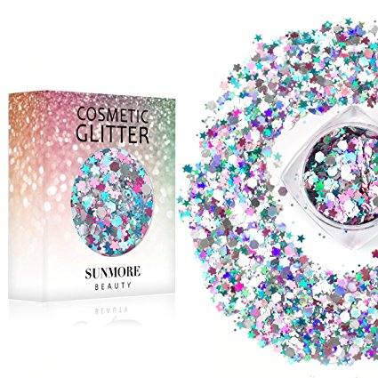 Smile Angel - Iridescent Cosmetic Glitter, Chunky Glitter Festival,Shining Makeup Glitter for Beauty Makeup Face Body Hair Nails