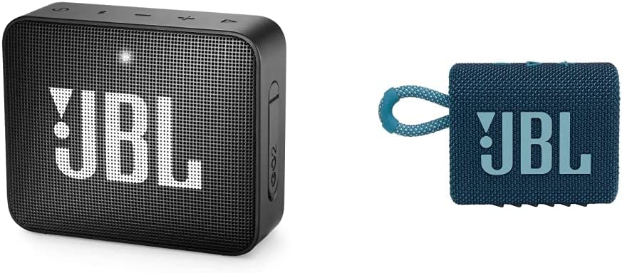 JBL GO2 - Waterproof Ultra-Portable Bluetooth Speaker - Black & Go 3: Portable Speaker with Bluetooth, Builtin Battery, Waterproof and Dustproof Feature Blue JBLGO3BLUAM