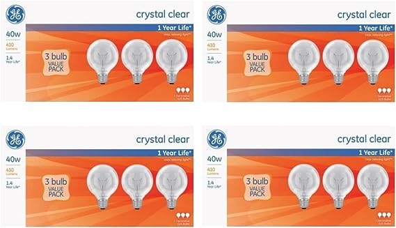GE 40 watts G25 Globe Incandescent Bulb E26 (Medium) Crystal Clear Lot of 12 Bulbs