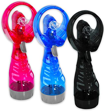 Handheld Misting Fan Set ~ 3 Pack Portable Travel Spray Fan Water Bottle, Assorted Colors