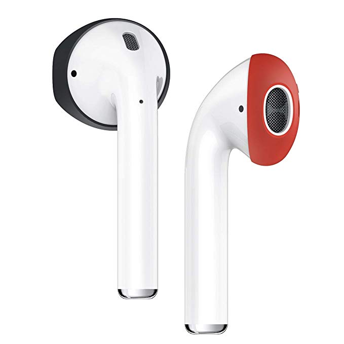 elago AirPods Secure Fit Cover [Black   Red] - [Fit in The Case][2 Pairs Included][Tips Only][Must Watch Installation Video] - for Apple AirPods 1 & 2