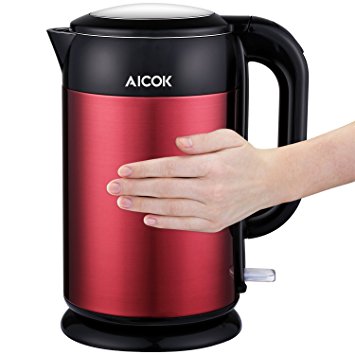 Aicok Electric Kettle, Fully Stainless Steel Interior, Double Wall Cool Touch Cordless Electric Kettle,1.7-Liter 2200W, Red