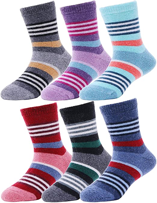 EBMORE Kids Wool Socks Boys Girls Toddlers Winter Warm Hiking Thick Thermal Heavy Crew Boot Cozy Gift Socks 6 Pairs