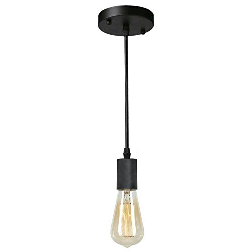 Anmytek Simple Pendant Light Vintage Edison Industrial Hanging Lamp with Ceiling Plate Simple Black Chandelier using E26 Bulb (Bulbs not included) (Matt black)