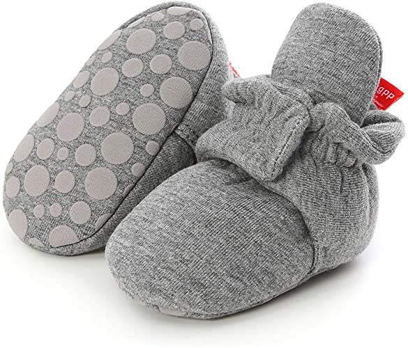 Sawimlgy Infant Baby Girl Boy Cotton Booties Soft Stay On Slippers Shoes Non-Skid Sock Boots Grippers Newborn Toddler Crib Winter Shoe First Gift