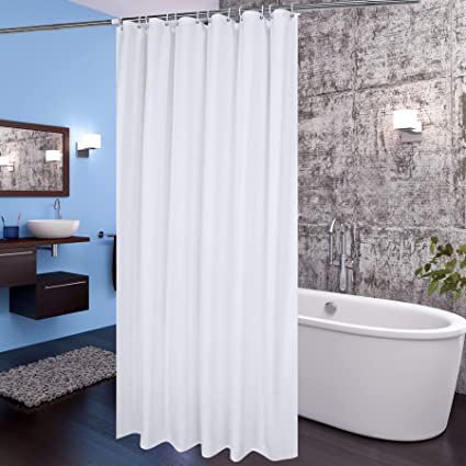 Aoohome Fabric Shower Curtain 72x78 Inch, Extra Long Shower Curtain Liner for Hotel with Hooks, Waterproof, White