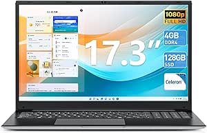 SGIN Laptop, 17.3 Inch Laptops Computer, 4GB DDR4 128GB SSD Notebook with Core N4000 Processor (up to 2.5 GHz), 8000mWh Battery, Webcam, Mini HDMI, USB3.2, 5GWiFi, Type-C(Black)