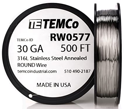 TEMCo Stainless Steel Wire SS 316L - 30 Gauge 500 FT Non-Resistance AWG ga