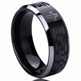 8MM Titanium Comfort Fit Wedding Band Ring Lords Prayer with Cross Praying Black Ring 6 to 14