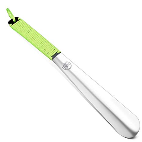 Long Metal Shoe horn-15" Extra Long Handled Shoehorn with Paracord Strap for Boots & shoes-Stainless Steel & Lifetime Warranty(Fluorescent)