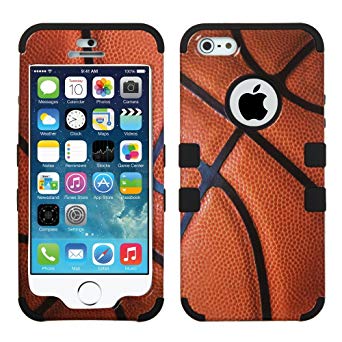 MyTurtle Hybrid Phone Case for iPhone SE 5S 5 Bundled with [9H Tempered Glass] Screen Protector Shock-Absorption and Anti-Scratch Bumper Back Cover (Basketball)