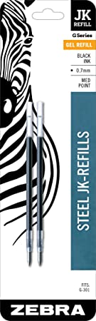 Zebra G-301 Stainless Steel Pen JK-Refill, Medium Point, 0.7mm, Black Ink, 2-Count