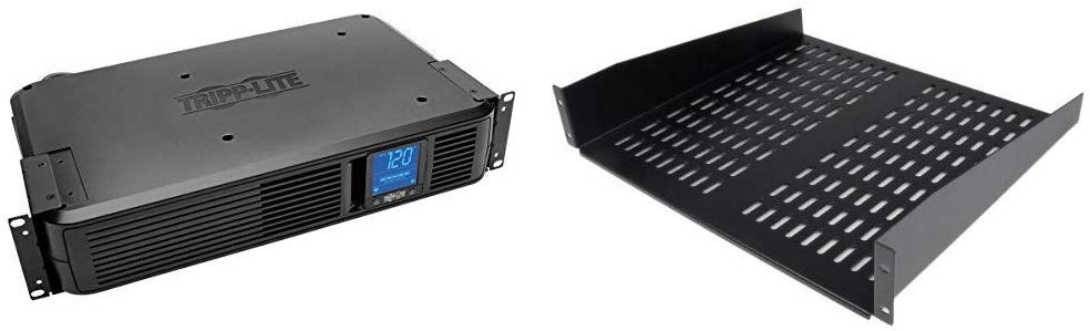 Tripp Lite 1500VA Smart UPS Battery Back Up, 900W Rack-Mount/Tower & StarTech.com 2U Server Rack Shelf - Vented Cantilever Shelf For a Rack or Cabinet - Fixed - 50lbs / 22kg - 19" Wide - 16" Deep