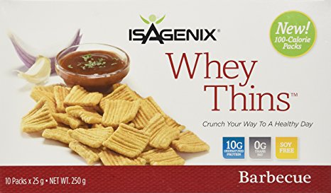 Isagenix Whey Thins 100 Calorie Packets (10 grams of Protein) (10 Packets) Barbecue Flavor