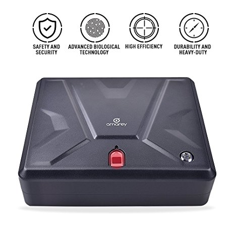 Portable Gun Safe - Biometric Pistol Safe Handgun Safe with Auto-Open Lid,Qucik Access. Gun Safe Mountable on Wall. Waterproof Fire Resistant. Smart Sensor Chip to Ensure 100% Safety. 5 Year Warranty.