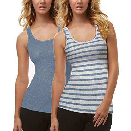 Felina 2-pack Fine Ribbed Knit Tank, Black/white