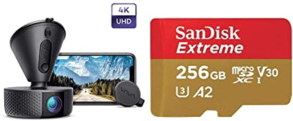 Dash Cam, VAVA 4K 3840X2140@30Fps Wi-Fi Car Dash Camera with Sony Night Vision Sensor & SanDisk 256GB Extreme MicroSDXC UHS-I Memory Card with Adapter, Micro SD - SDSQXA1-256G-GN6MA