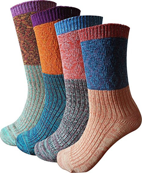 Women's Lady's 4 Pair Pack Vintage Style Colorful Cotton Crew Socks