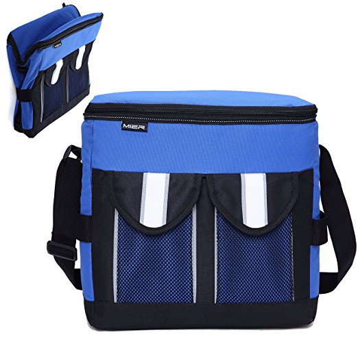 MIER 30Cans Collapsible Soft Cooler Bag Insulated Picnic Lunch Bag for Adult, Men, Women, Leakproof Liner, Blue, Large