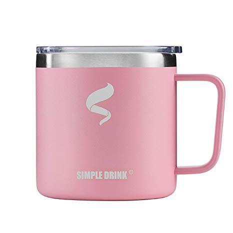 SIMPLE DRINK 14oz Stainless Steel Insulated Coffee Mug with Handle,Double Wall Vacuum Wine Tumbler with Clear Lid,Perfect for Cold Drinks & Hot Beverages,Home,Office & Outdoors