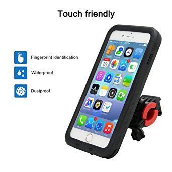 Zantec Bicycle Phone Mount with Waterproof Case Fully Enclosed Bike Phone Holder Fingerprint Identification Bracket Navigation Support For iPhone 7 Plus 5.5 Inch Black