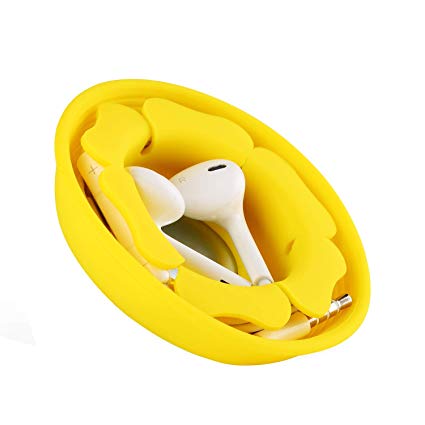 Earbud Holder Case Storage Cord Organizer, MAIRUI Portable Tangle Free Silicone Magnetic Earphone Cable Winder Wire Wrap Keeper Carrying Managment Accessories (Yellow)