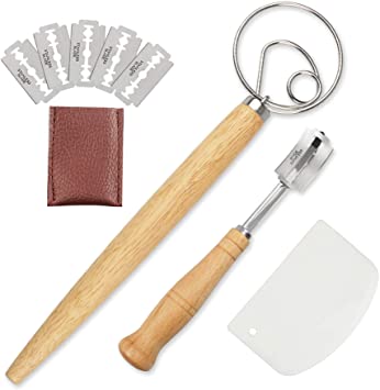 Bread Lame and Danish Whisk Set with 5 Replaceable Blades and 1 Dough Cutter, Stainless Steel Dough Scoring Tool and Dough Whisk, Bread Making Supplies for Homemade Bread Pancakes Biscuits Great Gift
