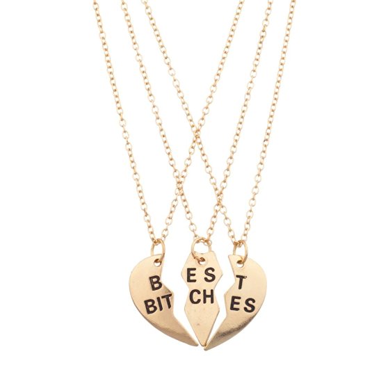 Lux Accessories Best Bitches BFF Friends Forever Valentine Heart 3 PC Necklace Set