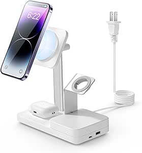 ESR 65W 5-in-1 GaN Charging Station, Designed for MagSafe Charger Stand, Magnetic Wireless Charger for iPhone 15/14/13/12 Series, Apple Watch, AirPods Pro/3/2, and USB A/C Devices, White