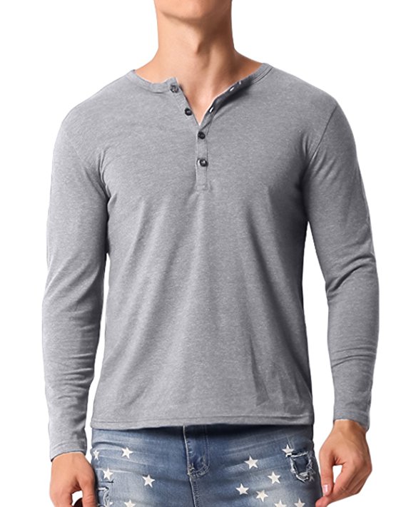 MODCHOK Men's Long Sleeve Henley Shirts V Neck Slim Fit T Shirt Button Down Tee Tops