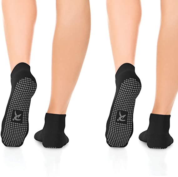 Non Slip Anti Skid Grip Socks (2 Pairs) (Perfect for Pilates, Yoga, Barre, Dance, Martial Arts, Trampoline, Fitness, Hospital, Rehab, Home & Body Balance)