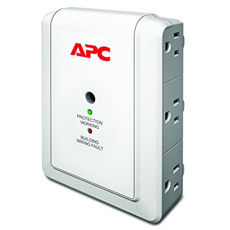 APC 6-Outlet Wall Surge Protector 1080 Joules with Telephone Protection Ports, SurgeArrest Essential (P6WT)