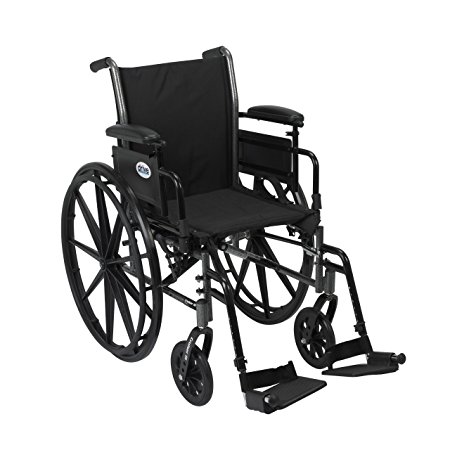 Drive Medical Cruiser III Light Weight Wheelchair with Various Flip Back Arm Styles and Front Rigging Options, Black, 20"