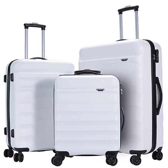 GinzaTravel Anti-scratch ABS Material Luggage 3 Piece Sets Lightweight Spinner White color Suitcase (20in 24in 28in)