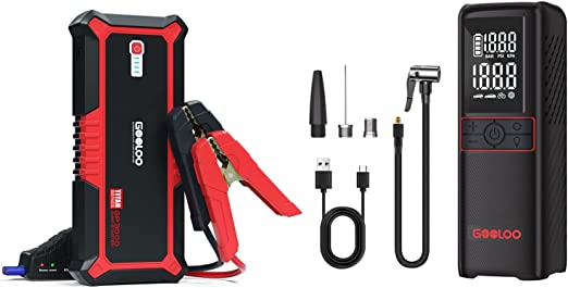 GOOLOO GP3000 Jump Starter & GT160 Tire Inflator Portable Air Compressor, 3000A Jump Starter for 12V Battery (up to 8.0L Diesel & 10.0L Gas Engines),7500mAh Cordless Air Pump Suitable for Cars