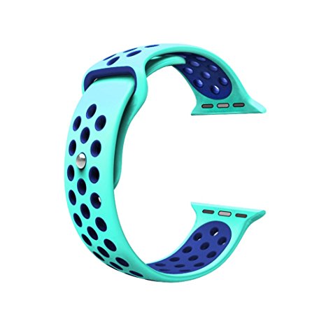 For Apple Watch Band, Wearlizer Soft Silicone Sport Replacement Strap for both Series 1 and Series 2 - 42mm Green and Blue