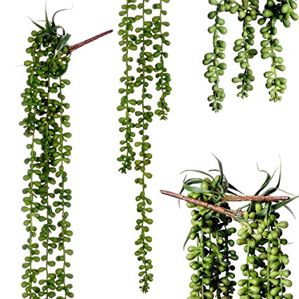 2 Pcs hanging Artificial Succulent Plants 28 inch Hanging Basketplant, Lover Tears Plants artificial hanging string of pearls plant fake succulent , String of Pearls