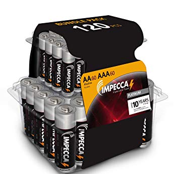 IMPECCA AA and AAA Batteries Combo Pack (120 Pack) High-Performance Alkaline Battery, 60 Count Each, Leak-Resistant, and Long-Lasting Technology