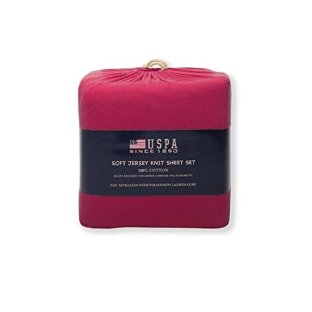 U.S. Polo Assn. Solid Jersey Cotton Sheet Set, Twin, Raspberry Soda