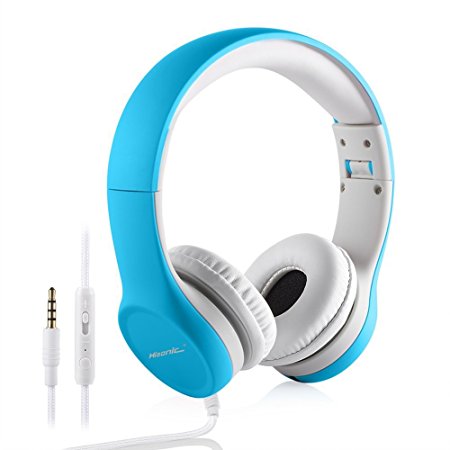 Kids Foldable Headphones Volume Limitied Hisonic Earphone over the ear Headset with ShareConnector for Boys Girls children TM-960a blue