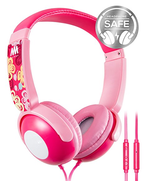 Kids Headphones, Mumba Volume Limited Over Ear Headphones, 85 Safe Listening Adjustable Headsets with Microphone for Kids Children (Pink)