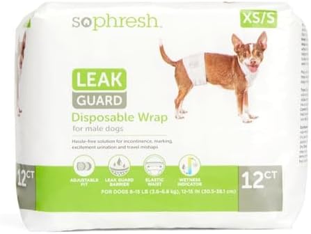 So Phresh Leak Guard Disposable Wrap for Male Dogs, X-Small/Small, Count of 12