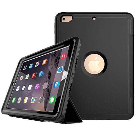 CCMAO New iPad 9.7 Inch Case, Screen Protector Three Layer Drop Protection Rugged Shockproof Protective With Auto Wake Sleep Smart Case For Apple New iPad 9.7 Inch 2017 Model (black)