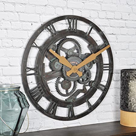 FirsTime & Co. Oxidized Gears Wall Clock, 15", Metallic Teal