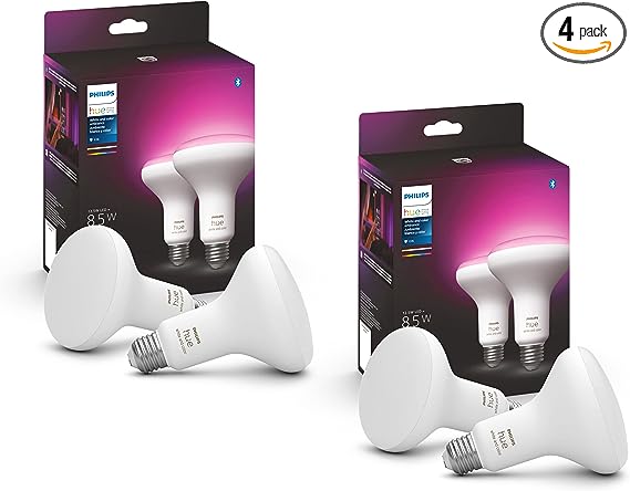 Philips Hue White and Color Ambiance BR30 LED Smart Bulbs (Bluetooth Compatible), Compatible with Alexa, Google Assistant, and Apple HomeKit, 4-Pack